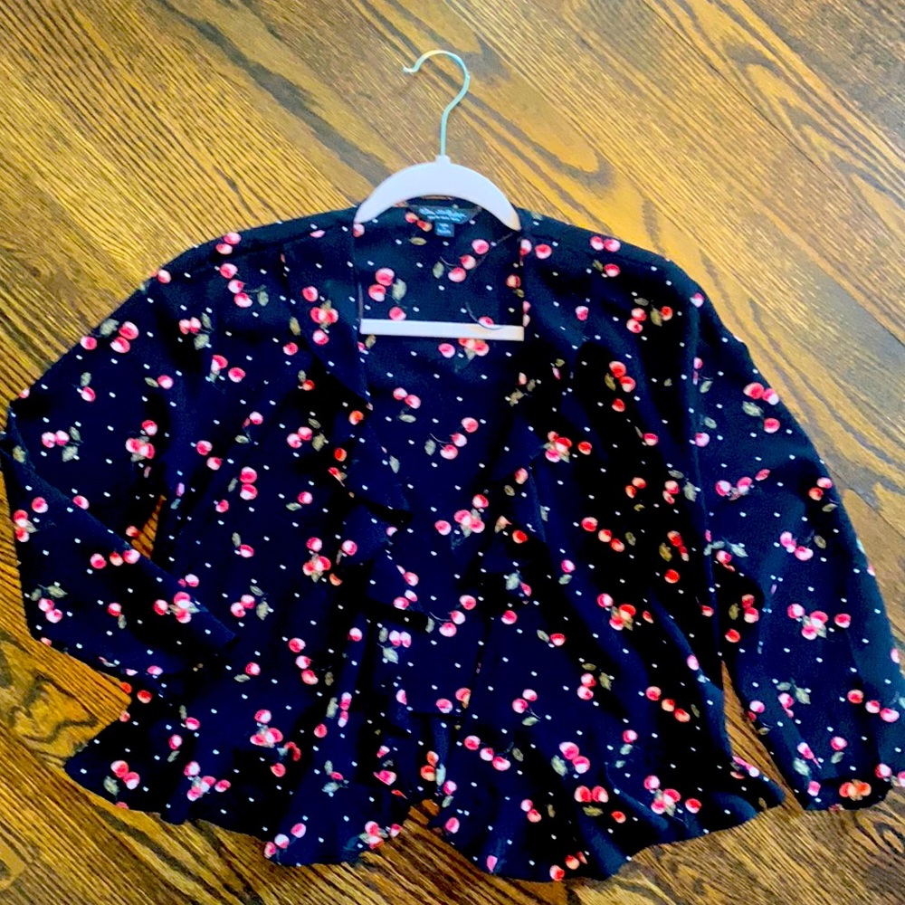 Miss Selfridge cherry print jacket with ruffles